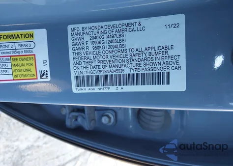 2022 Honda Accord Hybrid Sport z USA, uszkodzony, nr VIN 1HGCV3F28NA045926